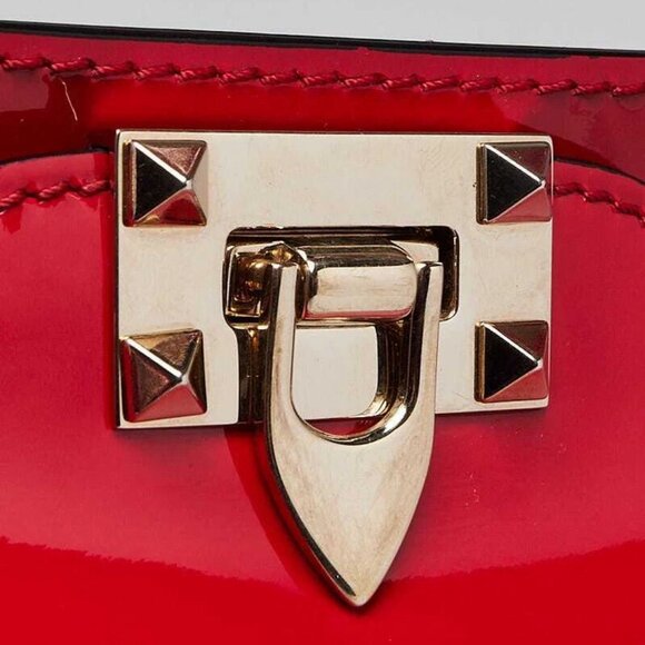 Valentino Patent Red Leather Rockstud Trapeze Medium Tote Bag - Picture 8 of 12